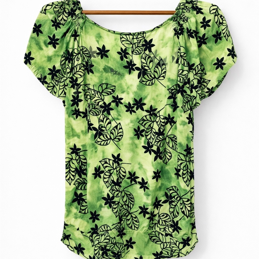 Green Floral Peasant Blouse Off Shoulder Boho Cottagecore Medium Carol Rose - Picture 3 of 5
